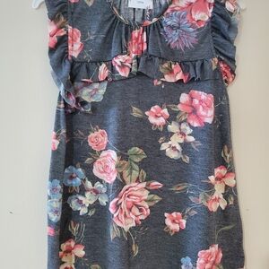 Floral Print Kids Tank Top with Ruffle Sleeves